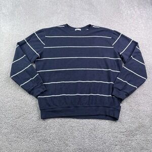 Katin Parks Reverse Fleece Sweatshirt Mens Medium Blue Striped Pullover Surf